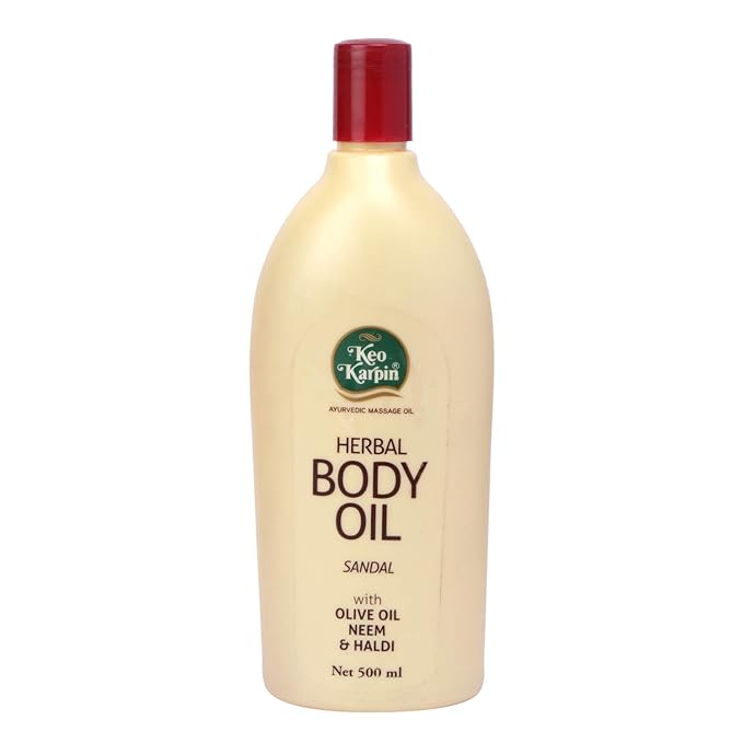 Keo Karpin Ayurvedic Body Oil | Non-Sticky, Sandal Fragranced Herbal Body Oil, Enriched With Olive Oil, Neem And Haldi | 500ml |